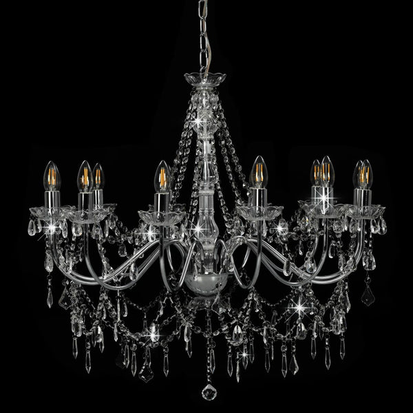 vidaXL Chandelier with Beads Silver 12 x E14 Sockets