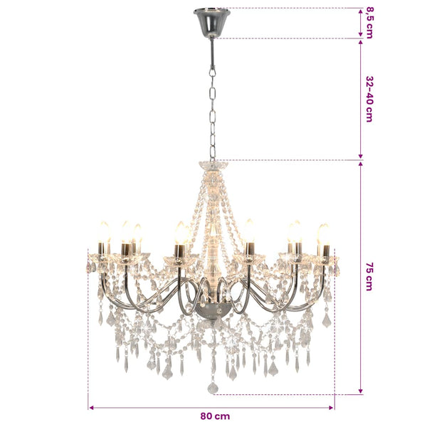 vidaXL Chandelier with Beads Silver 12 x E14 Sockets
