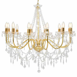 vidaXL Chandelier with Beads Golden 12 x E14 Sockets