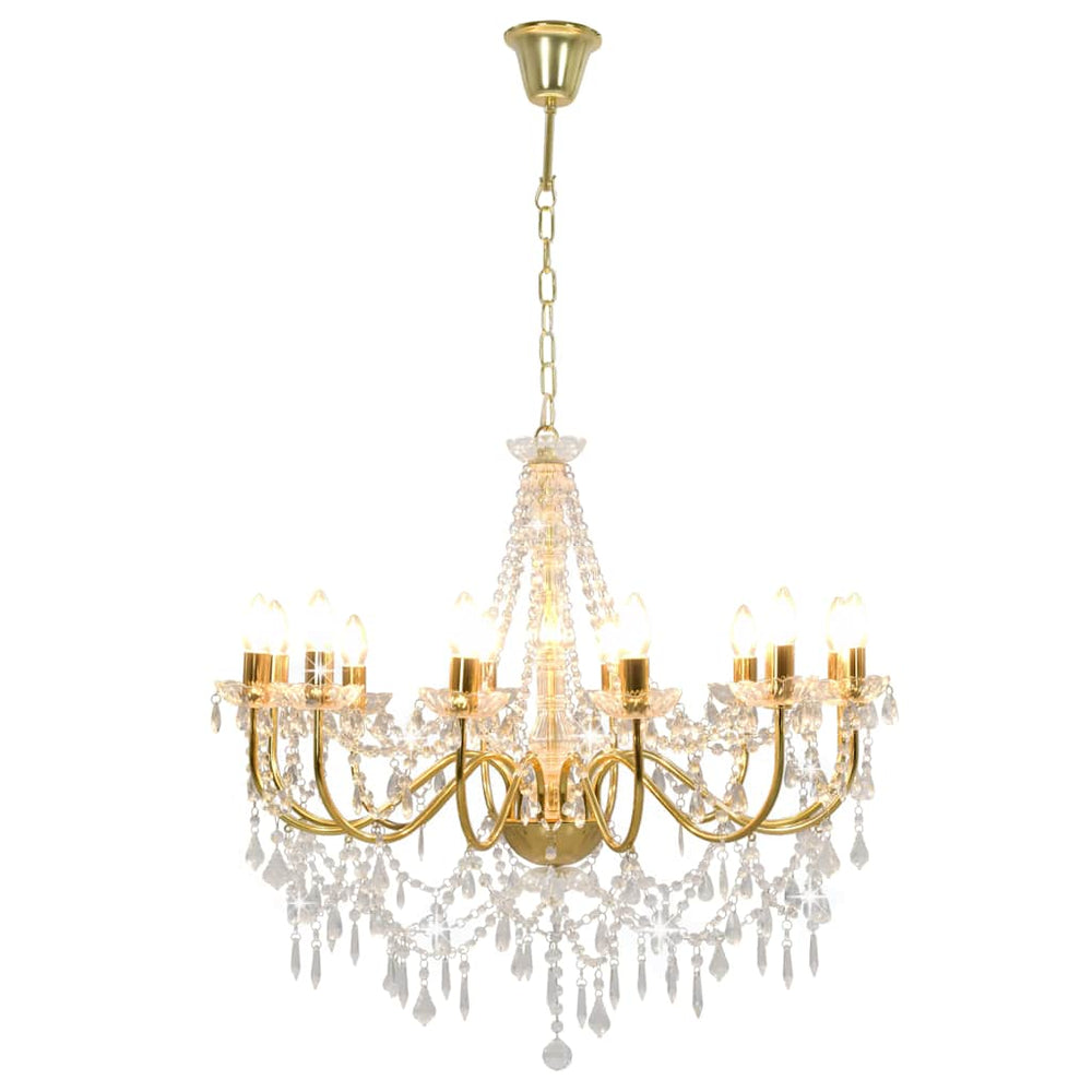 vidaXL Chandelier with Beads Golden 12 x E14 Sockets