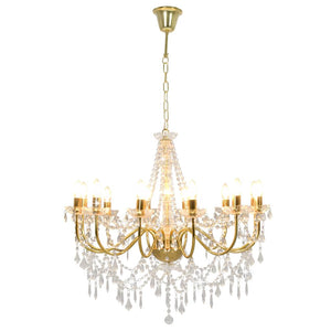vidaXL Chandelier with Beads Golden 12 x E14 Sockets