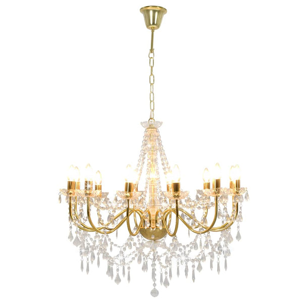 vidaXL Chandelier with Beads Golden 12 x E14 Sockets