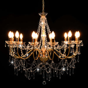 vidaXL Chandelier with Beads Golden 12 x E14 Sockets