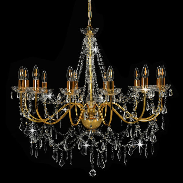 vidaXL Chandelier with Beads Golden 12 x E14 Sockets