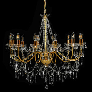 vidaXL Chandelier with Beads Golden 12 x E14 Sockets
