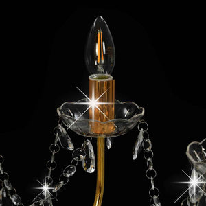 vidaXL Chandelier with Beads Golden 12 x E14 Sockets