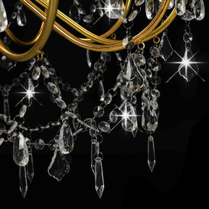 vidaXL Chandelier with Beads Golden 12 x E14 Sockets