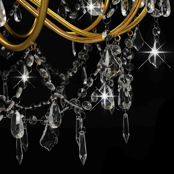 vidaXL Chandelier with Beads Golden 12 x E14 Sockets