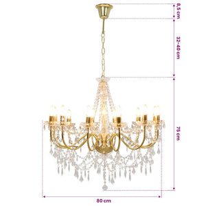 vidaXL Chandelier with Beads Golden 12 x E14 Sockets