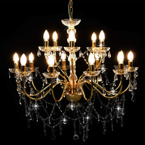 vidaXL Chandelier 2-tier Golden 15×E14 Bulbs