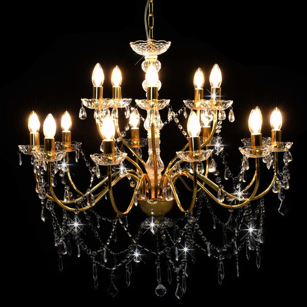 vidaXL Chandelier 2-tier Golden 15×E14 Bulbs