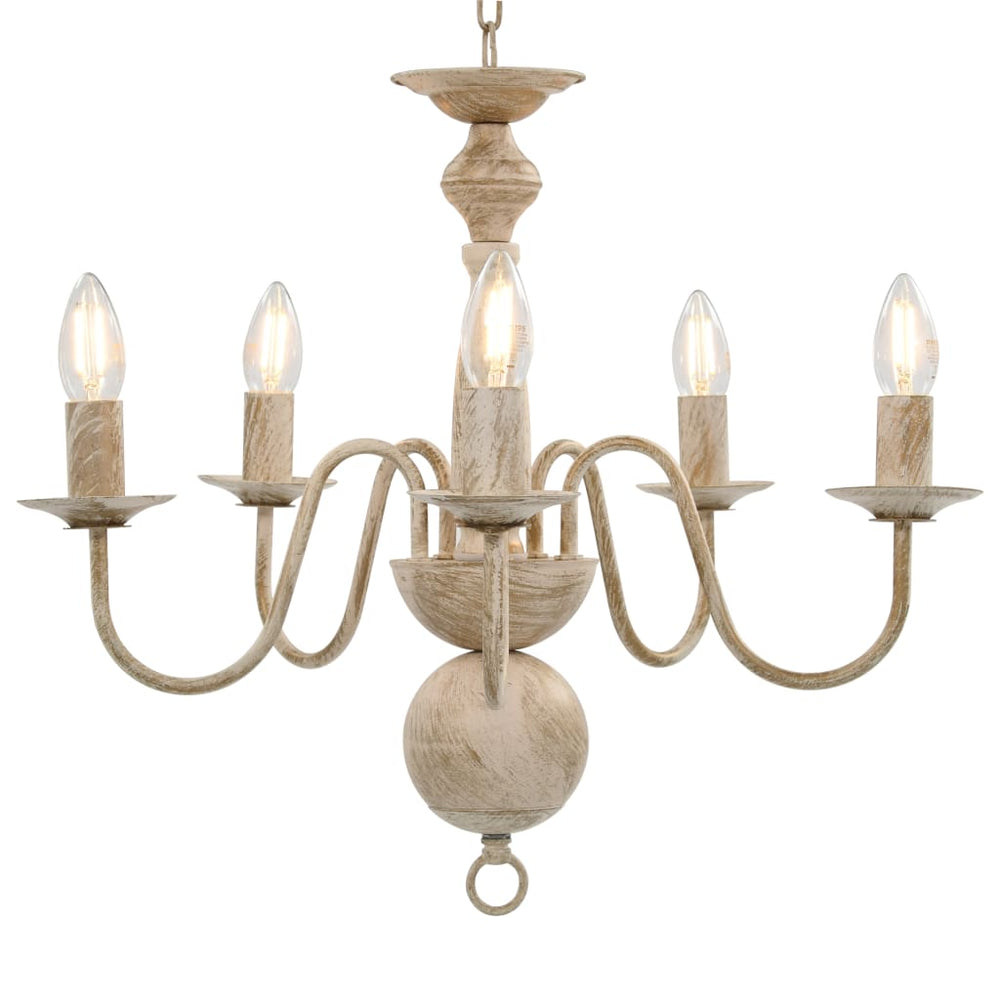 vidaXL Chandelier Antique White 5×E14 Bulbs
