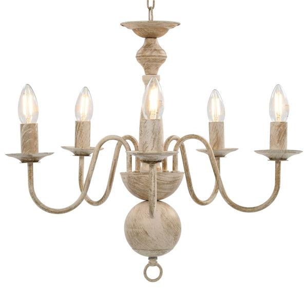 vidaXL Chandelier Antique White 5×E14 Bulbs