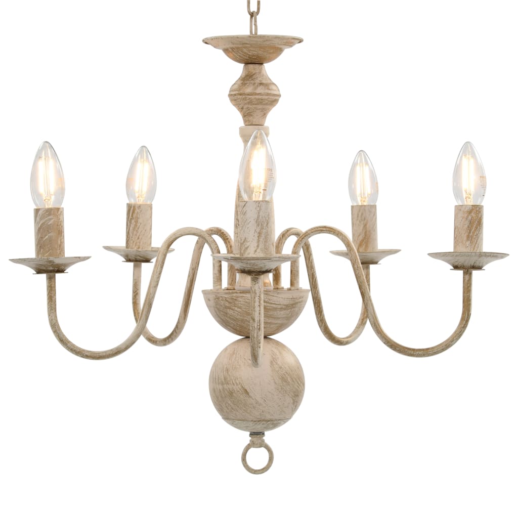 vidaXL Chandelier Antique White 5×E14 Bulbs