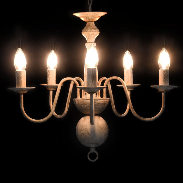 vidaXL Chandelier Antique White 5×E14 Bulbs