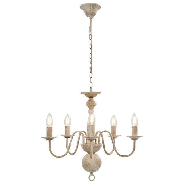 vidaXL Chandelier Antique White 5×E14 Bulbs