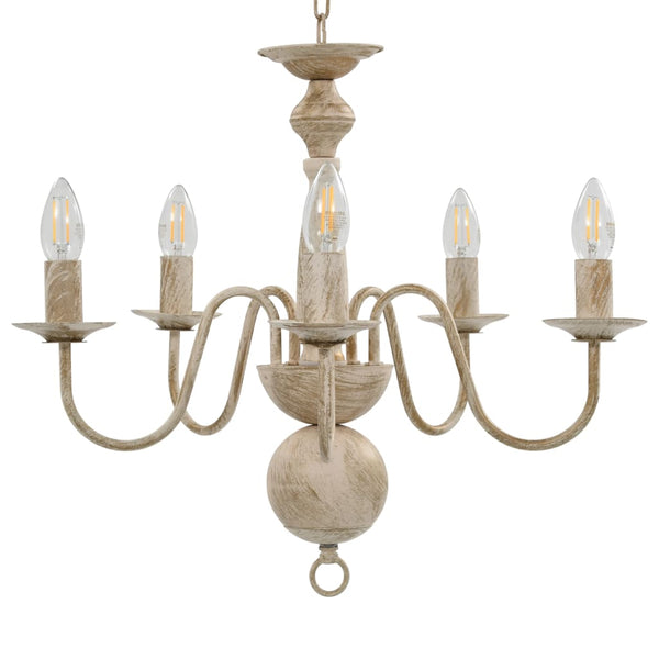 vidaXL Chandelier Antique White 5×E14 Bulbs