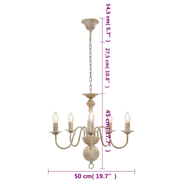 vidaXL Chandelier Antique White 5×E14 Bulbs