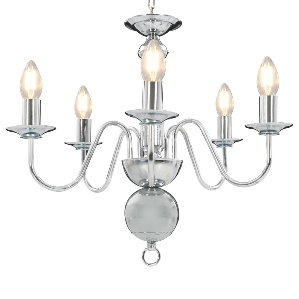 vidaXL Chandelier Silver 5×E14 Light Bulbs