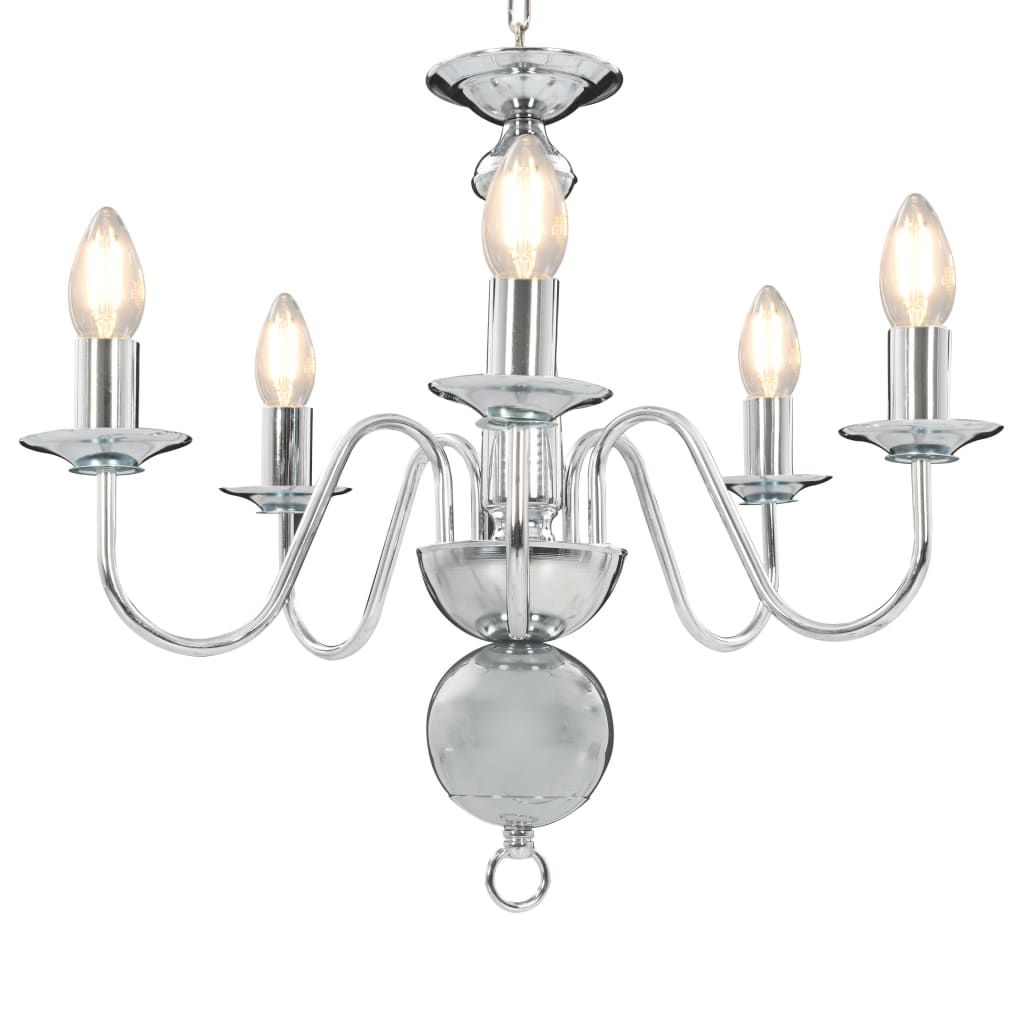 vidaXL Chandelier Silver 5×E14 Light Bulbs