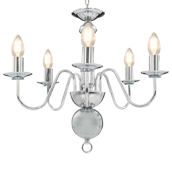 vidaXL Chandelier Silver 5×E14 Light Bulbs