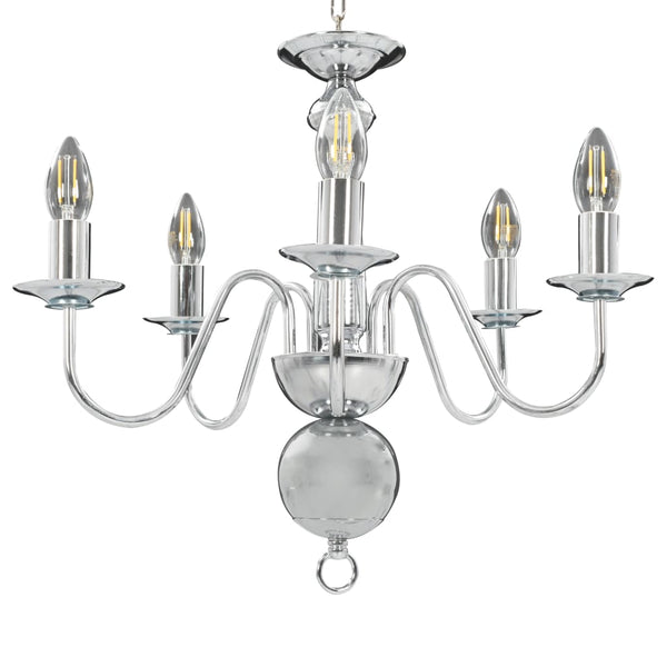 vidaXL Chandelier Silver 5×E14 Light Bulbs