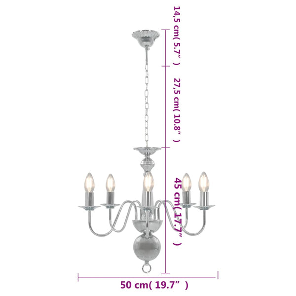 vidaXL Chandelier Silver 5×E14 Light Bulbs