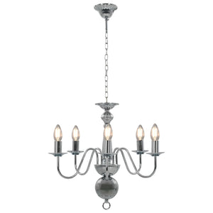 vidaXL Chandelier Silver 5×E14 Light Bulbs