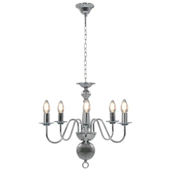 vidaXL Chandelier Silver 5×E14 Light Bulbs