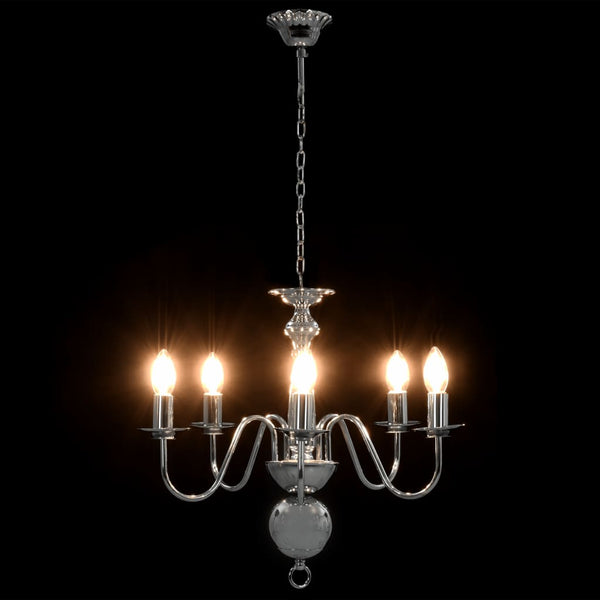 vidaXL Chandelier Silver 5×E14 Light Bulbs