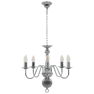 vidaXL Chandelier Silver 5×E14 Light Bulbs