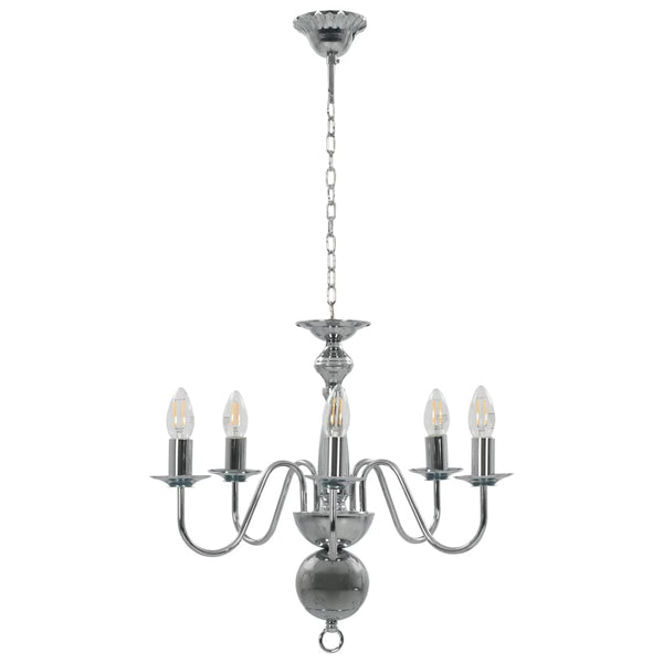 vidaXL Chandelier Silver 5×E14 Light Bulbs