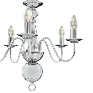 vidaXL Chandelier Silver 5×E14 Light Bulbs