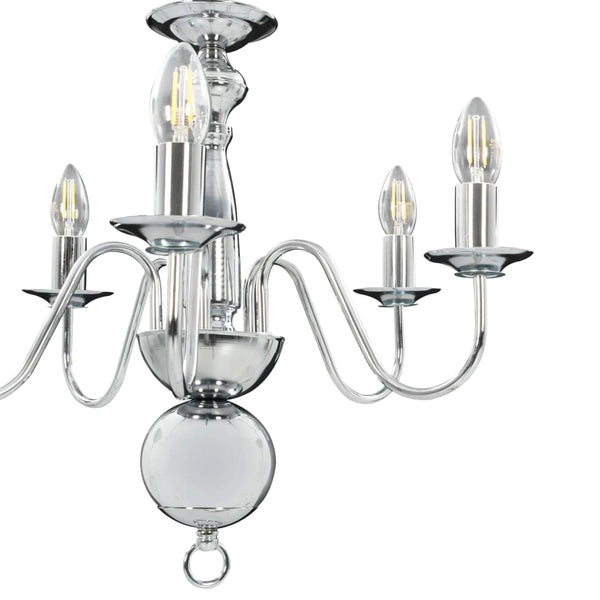 vidaXL Chandelier Silver 5×E14 Light Bulbs