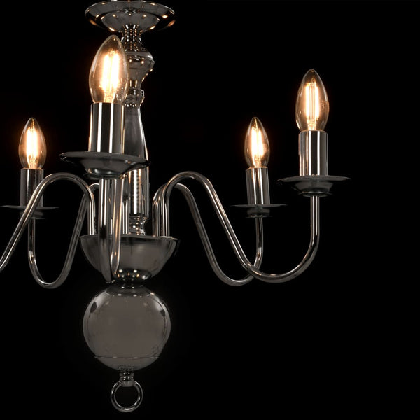 vidaXL Chandelier Silver 5×E14 Light Bulbs
