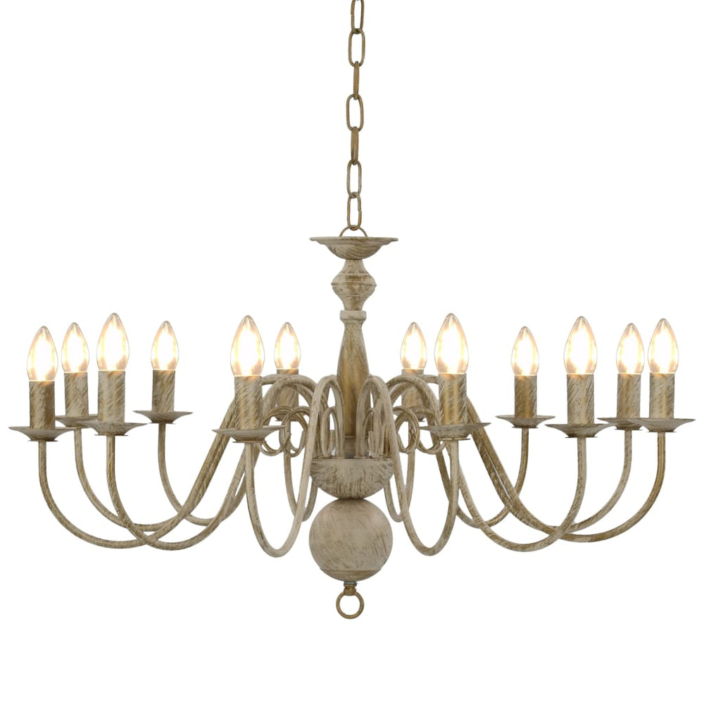 vidaXL Chandelier Antique White 12 x E14 Sockets