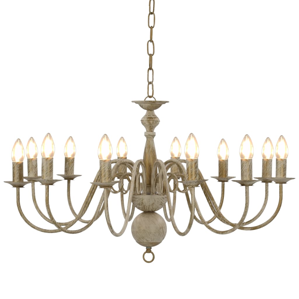 vidaXL Chandelier Antique White 12 x E14 Sockets