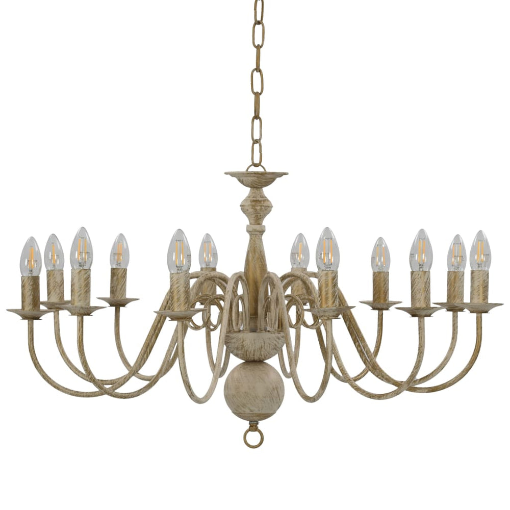 vidaXL Chandelier Antique White 12 x E14 Sockets