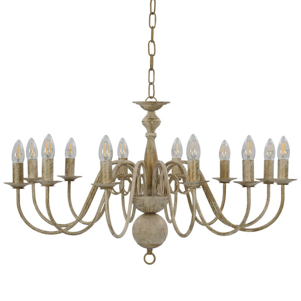 vidaXL Chandelier Antique White 12 x E14 Sockets
