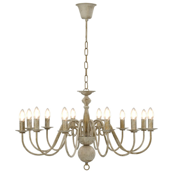 vidaXL Chandelier Antique White 12 x E14 Sockets