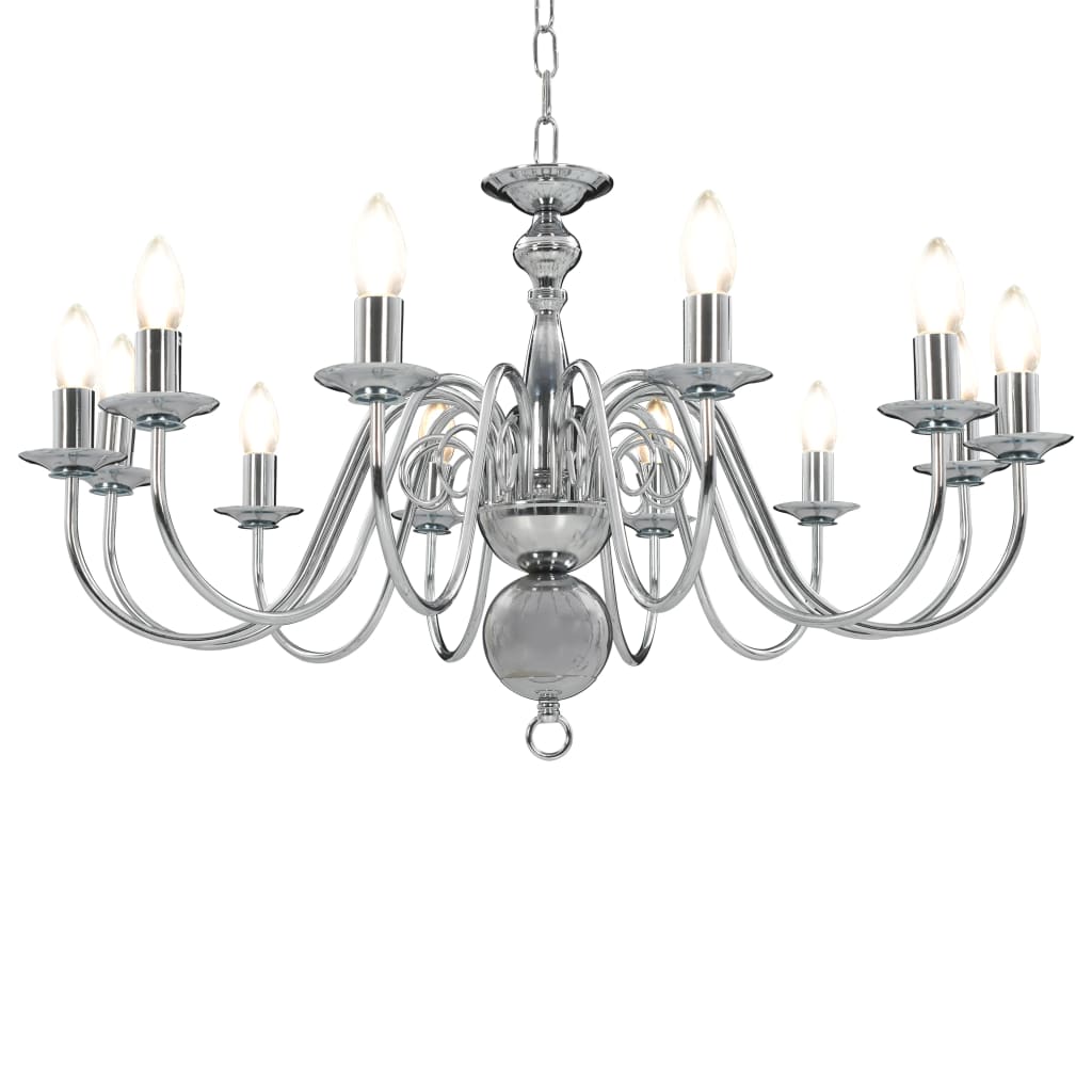 vidaXL Chandelier Silver 12×E14 Bulbs