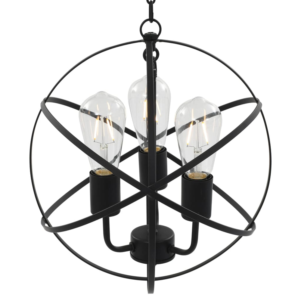 vidaXL Pendant Lamp Black Sphere 3 x E27 Sockets