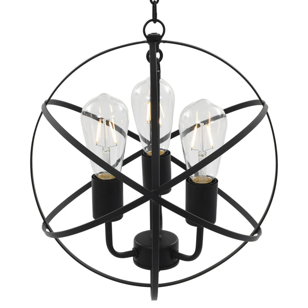 vidaXL Pendant Lamp Black Sphere 3 x E27 Sockets