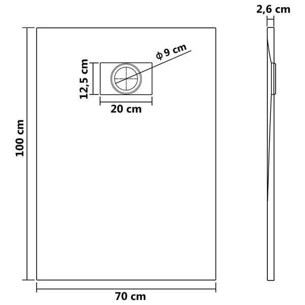 vidaXL Shower Tray SMC Black 100x70 cm