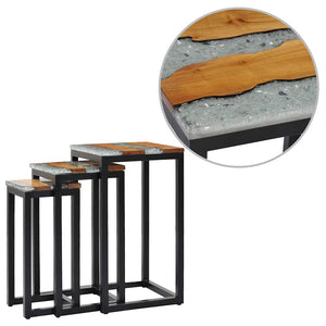 vidaXL Nesting Tables 3 pcs. Solid Teak Wood and Polyresin