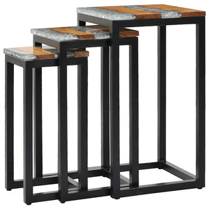 vidaXL Nesting Tables 3 pcs. Solid Teak Wood and Polyresin