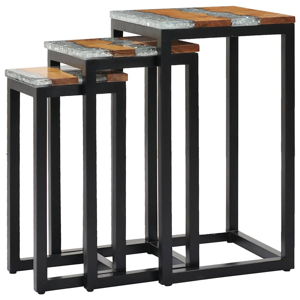 vidaXL Nesting Tables 3 pcs. Solid Teak Wood and Polyresin