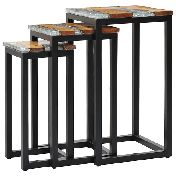 vidaXL Nesting Tables 3 pcs. Solid Teak Wood and Polyresin