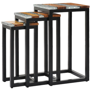 vidaXL Nesting Tables 3 pcs. Solid Teak Wood and Polyresin