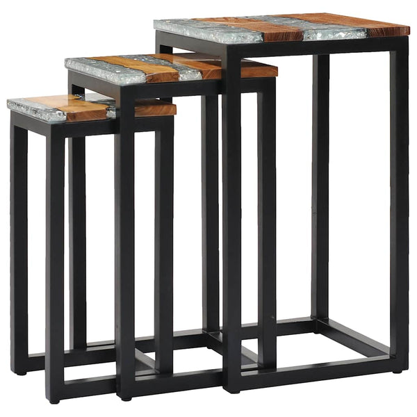 vidaXL Nesting Tables 3 pcs. Solid Teak Wood and Polyresin